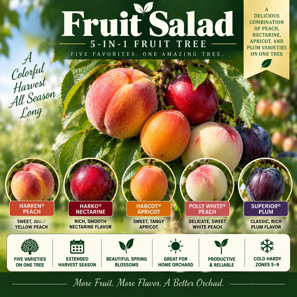 Young multi-grafted Fruit Salad tree in a nursery pot